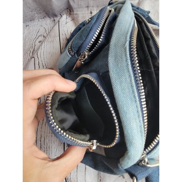 Wild Fable Womens Small Crossbody Denim Patch Work Bag Purse Silk Pocket - Picture 8 of 9